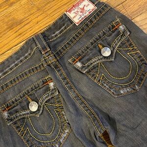True Religion Dark Wash Black Red Stitch Jeans
